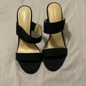 Express slide on strappy suede heels